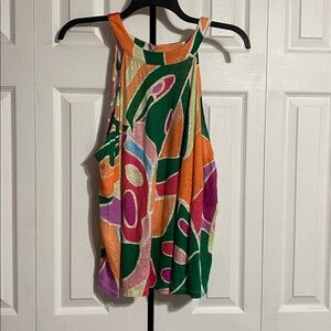 Christian Siriano New York Linen Multicolor High Collar Sleeveless Top Size 2X